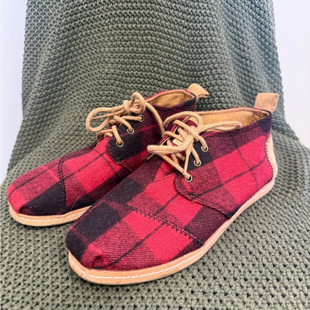 Toms Red and Black Plaid Sneakers